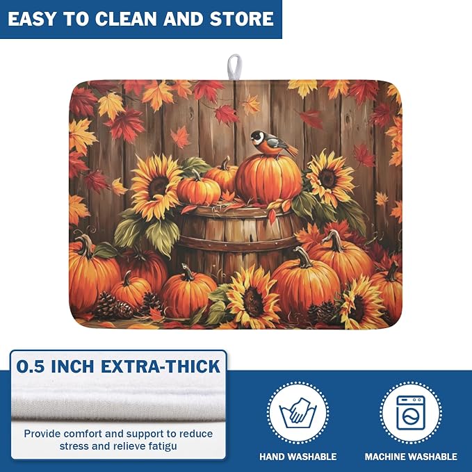 Fall Pumpkin Dish Drying Mat for Kitchen Counter Thanksgiving Autumn Harvest - Image 5