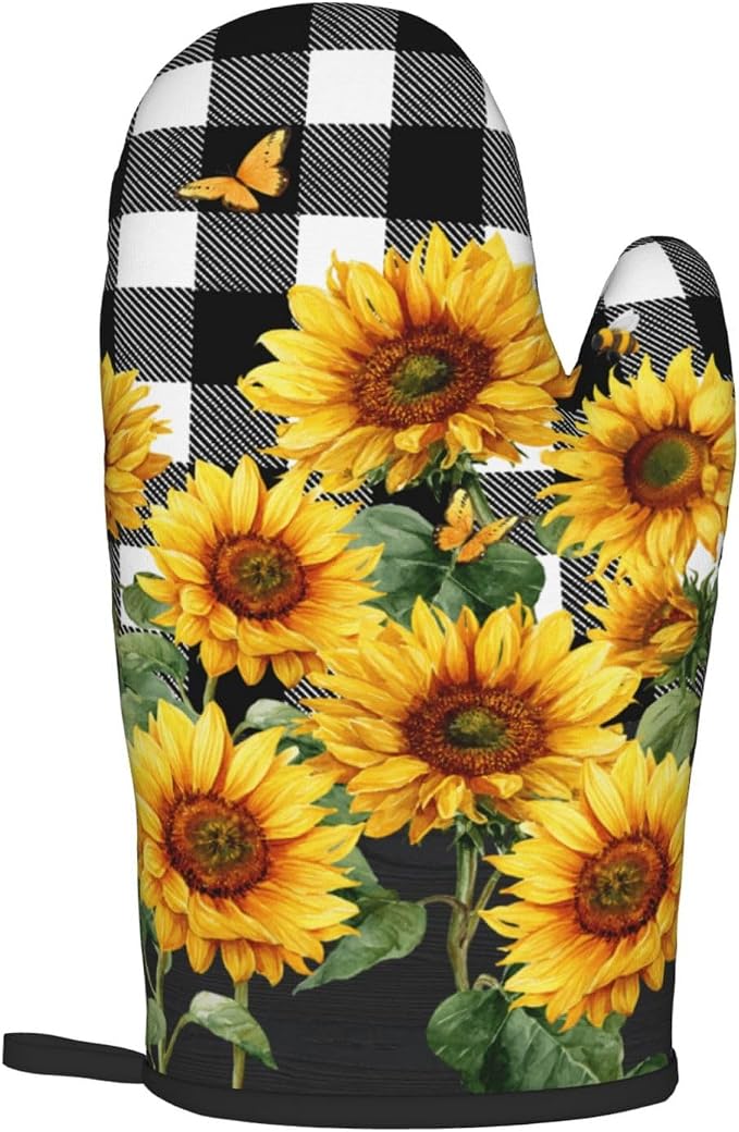 Sunflower Oven Mitts and Pot Holders Sets of 2 Buffalo Plaid Kitchen Mitts - Image 8