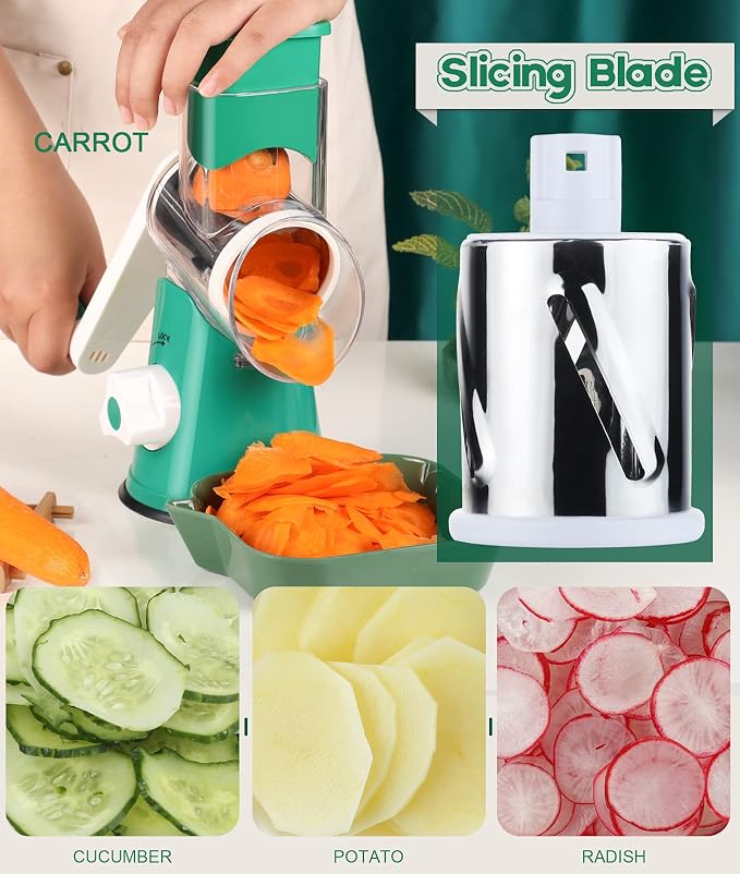 Ourokhome Rotary Cheese Grater Hand Crank, Kitchen Shredder Speed Mandolin - Image 3