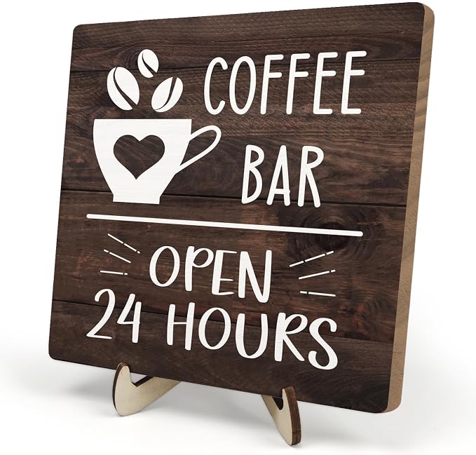 Coffee Bar Sign Plaque Decor, Vintage Farmhouse Kitchen Counter Sign by DMADNF