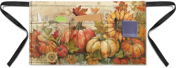 Server Apron with 3 Pockets, Waterproof Oil Waitress Waiter Half Apron by Noprintge