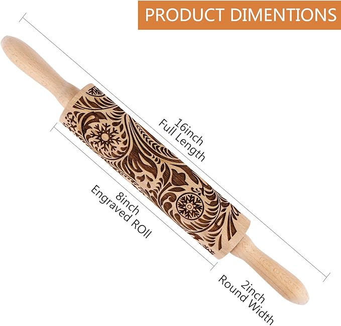 Embossed Wooden Rolling Pin for Baking, Evermarket Deep Engraved Embossing - Image 2