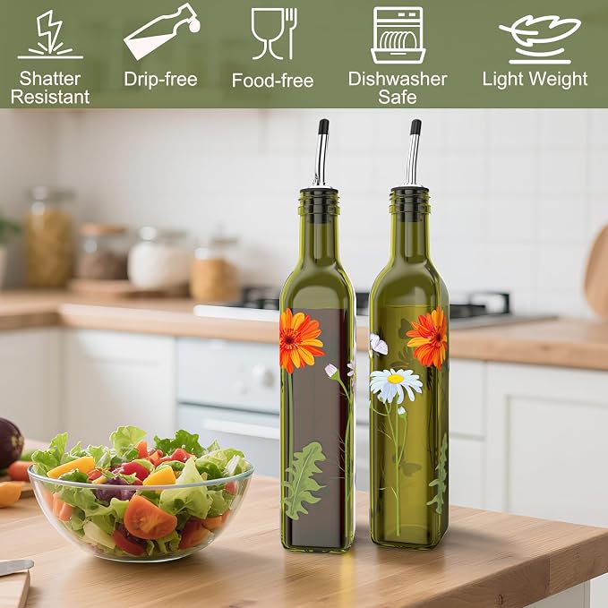 COOLMI Oil and Vinegar Dispenser Set - 17oz/500ML Premium Glass Olive Oil - Image 4