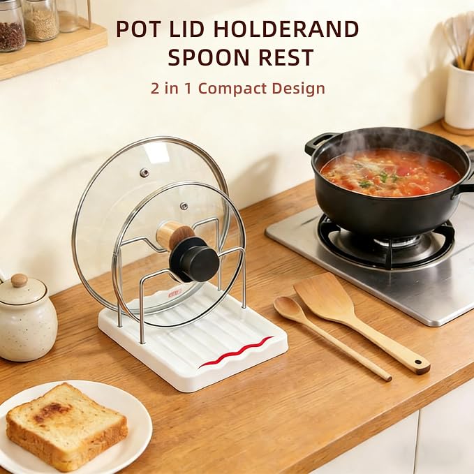 Pot Lid Holder and Spoon Rest, 2-in-1 Kitchen Counter Organizer - Image 3