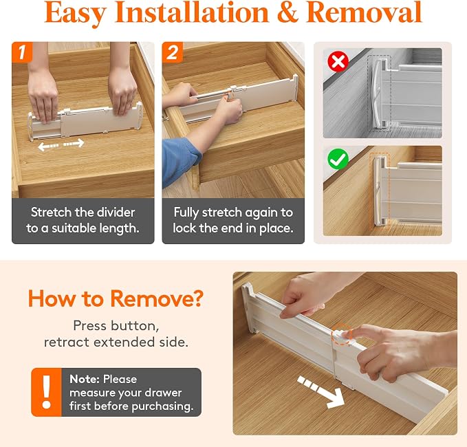 Lifewit 4" Tall 12 Pack Drawer Dividers, 27-42cm/10.5-16.5" Expandable Drawer - Image 4