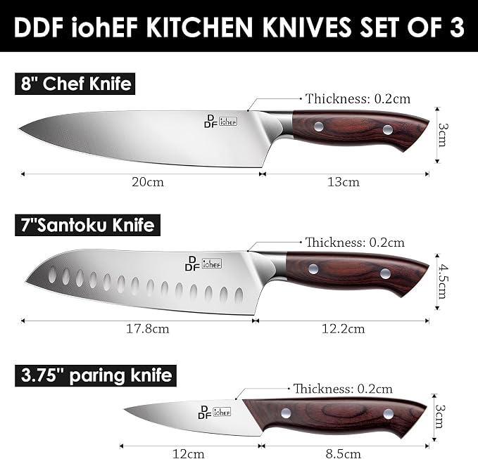 DDF iohEF Knife Set 3 Piece, Sharp Kitchen Knife Set Professional Chef Knife Set - Image 5