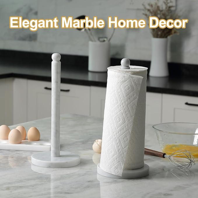 Koville Carrara Marble Paper Towel Holder Countertop, 6“ Genuine Stone Paper - Image 5