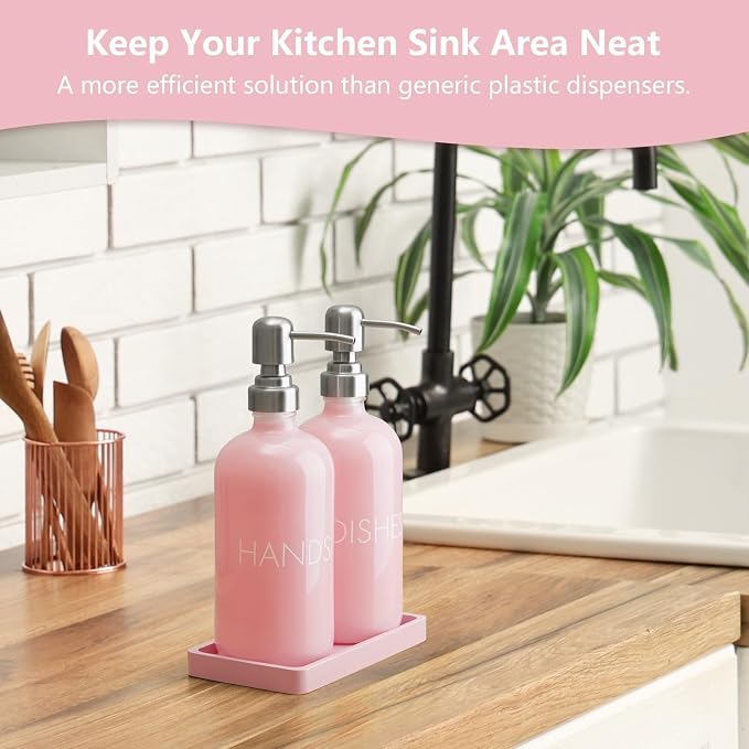 Pink Glass Dish and Hand Soap Dispenser Set - Image 5