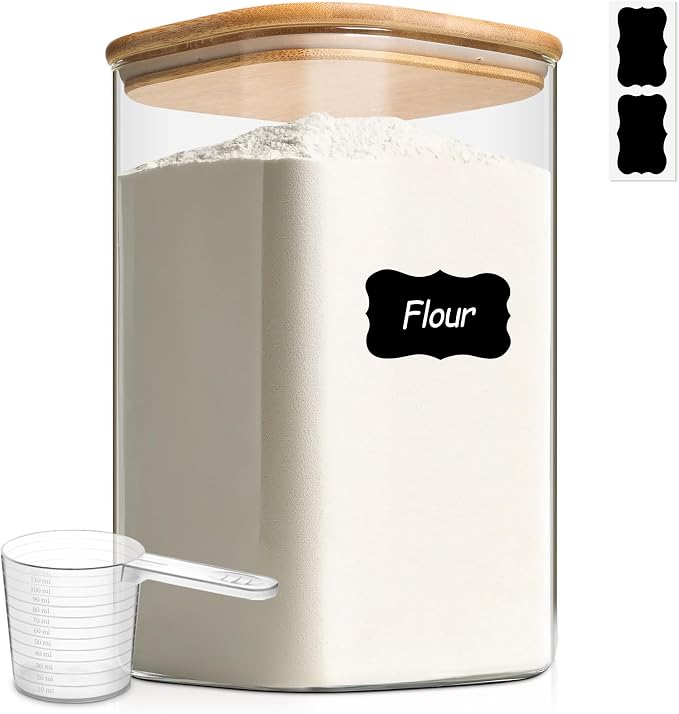 ComSaf 4.6Qt Glass Food Storage Containers, 1.2 Gallon Glass Flour and Sugar by ComSaf