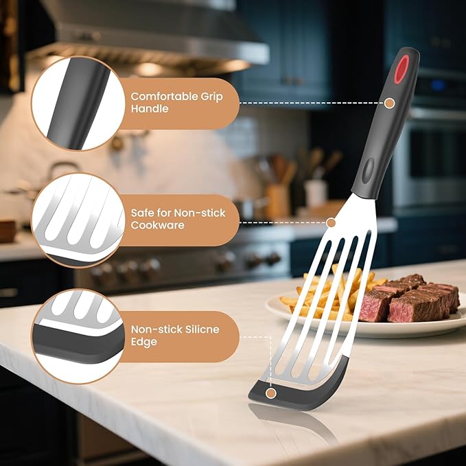 2Pack Silicone Fish Spatulas for Nonstick Cookware, Fish Turner Spatula - Image 3