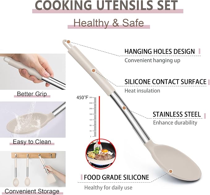 E-far Silicone Cooking Utensils Set, Heat Resistant Kitchen Spatulas Turner - Image 3
