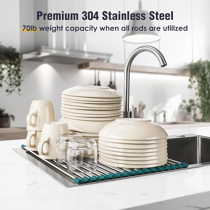 Tomorotec Stainless Steel Roll Up Dish Drying Rack, Foldable Over The Sink - Image 5