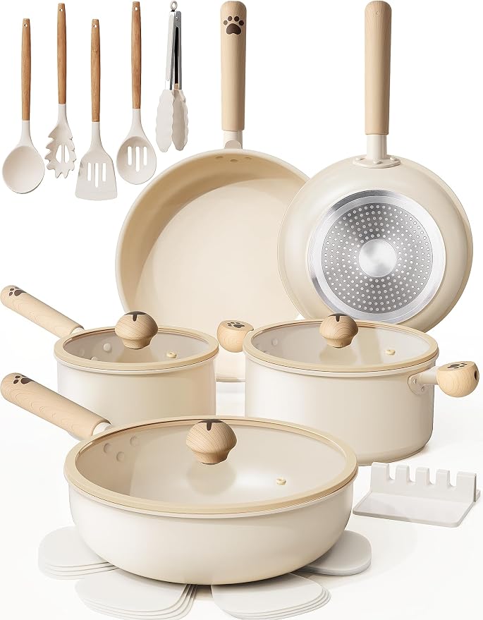 Astercook Pots and Pans Set Non Stick, Ceramic Cookware Set Non Toxic by Astercook