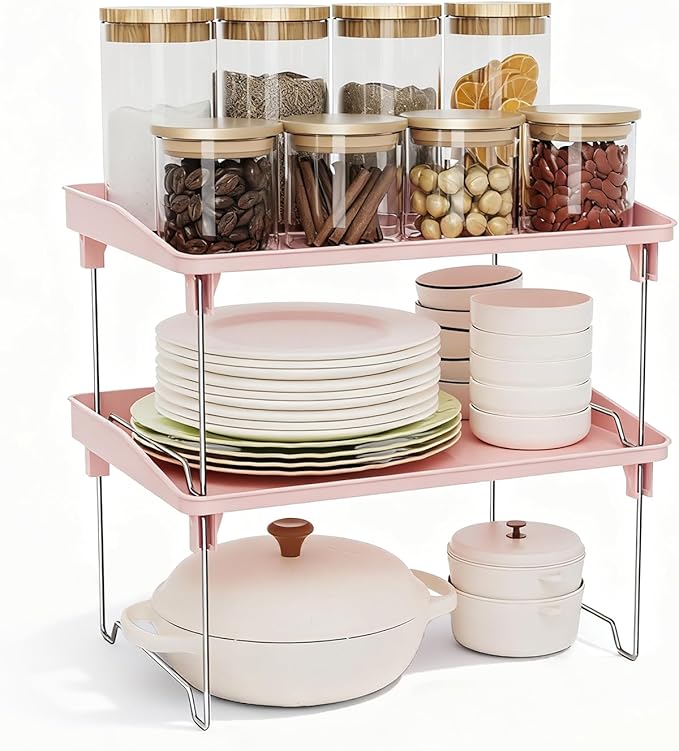 STARLATTA 2 Pcs Cabinet Organizer Shelf，Stackable Kitchen Counter Shelves by STARLATTA