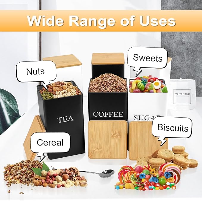 3 Pcs Tea Coffee Sugar Canisters, Food Storage - Image 4