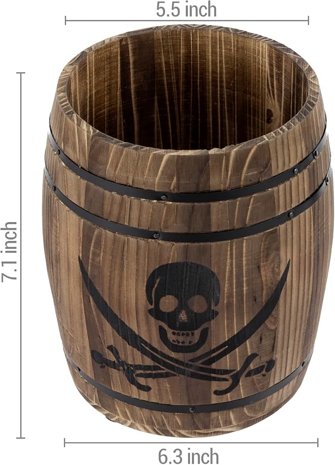 MyGift Rustic Burnt Wood Pirates Rum Cask Style Kitchen Utensil Crock, Vintage - Image 6