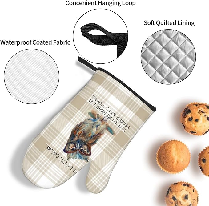 Funny Owl Oven Mitts and Pot Holders Sets of 3 Kitchen Hot Pads Cute Buffalo - Image 5