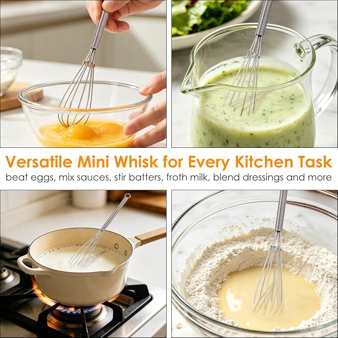HOTEC Mini Whisks Anti-Rust 304 Stainless Steel Set of 2-5“ & 7", Small Whisk - Image 6