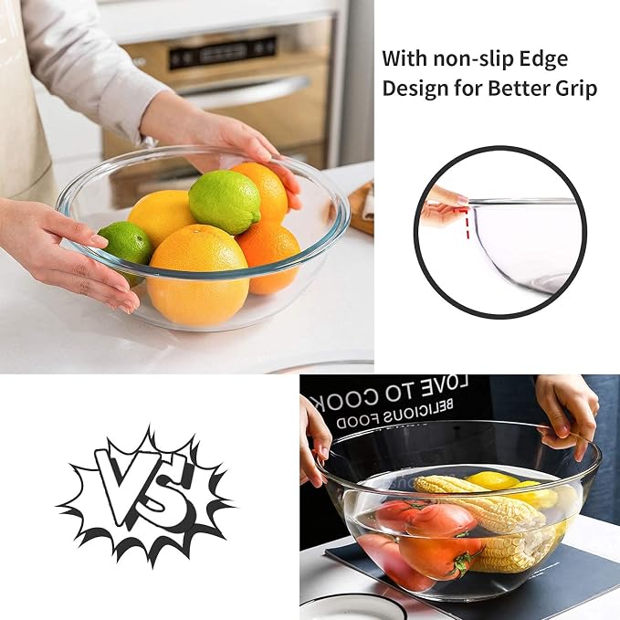 Luvan Glass Mixing Bowl with Airtight Lids, 8-piece Kitchen Salad Bowls Clear - Image 5