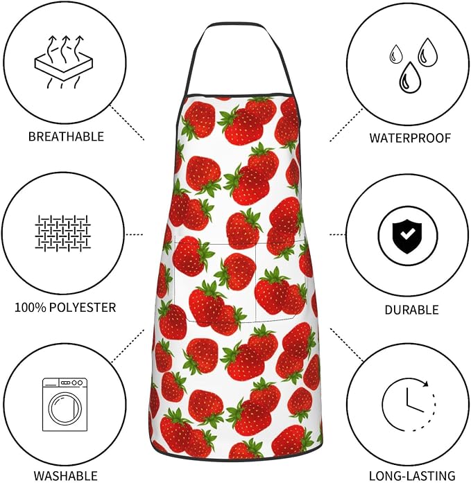 Cute Strawberry Oven Mitts Strawberries Pot Holders Cooking Apron Set of 5 - Image 5