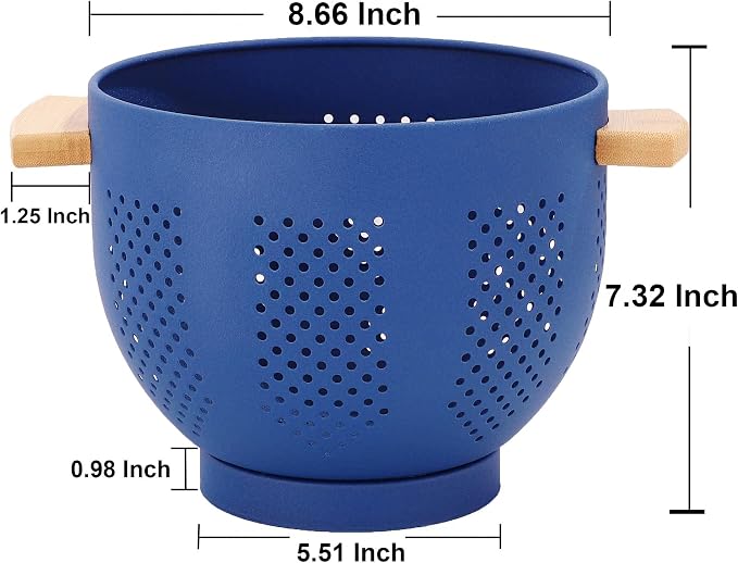 Metal Colander with Wood Handle, 5.5 Quart Powder Coated Steel Large Kitchen - Image 2