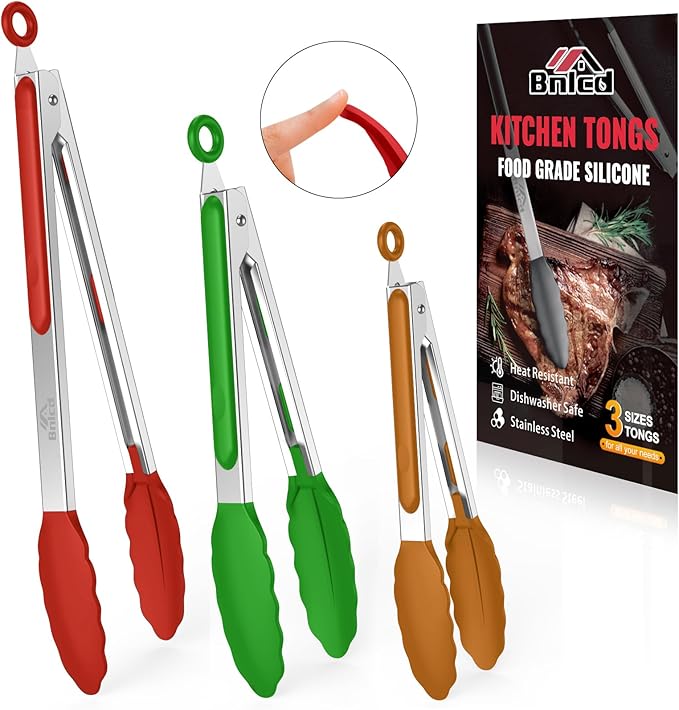 600ºF Heat Resistant Kitchen Tongs, Premium Locking Cooking Tongs by Bnlcd