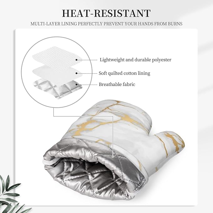 Oven Mitts and Pot Holders Marble White Gold Silicone Kitchen Accessories Set - Image 4