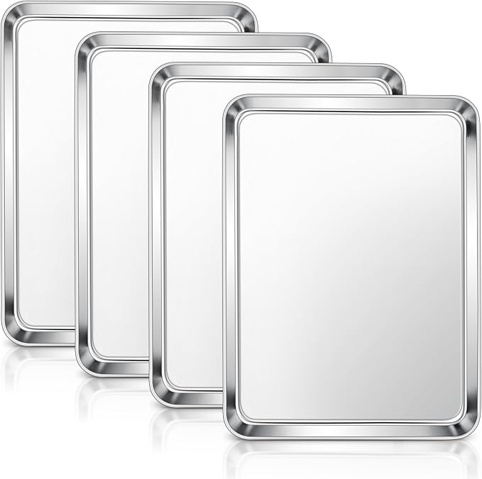 E-far Baking Sheets Set of 4, 16” x12” x 1” Stainless Steel Cookie Sheets Pans by E-far