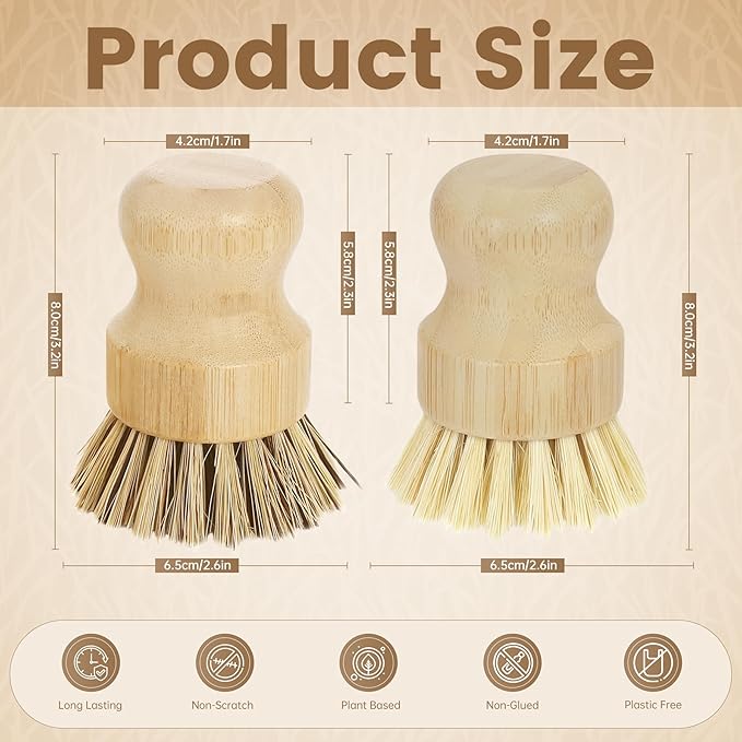 DEBETOOL 2-Pack Bamboo Dish Brush – Natural Dish Scrub Brush - Image 2