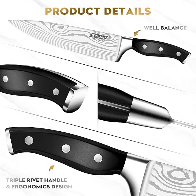 SCOLE® Chef Knife Ultra Sharp Kitchen Knife Set 7-Piece, Premium German 1.4116 - Image 3