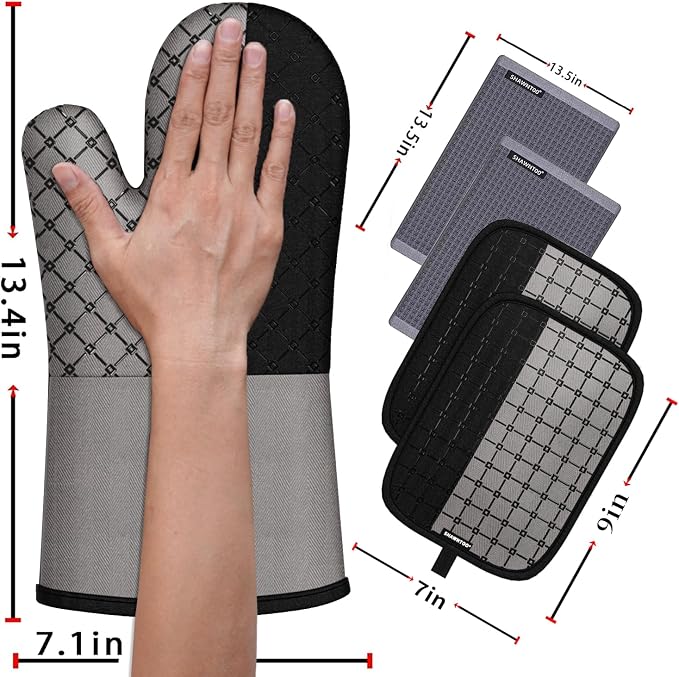 Oven Mitts and Pot Holders Sets 6pcs, Kitchen Oven Glove, High Heat Resistant - Image 2
