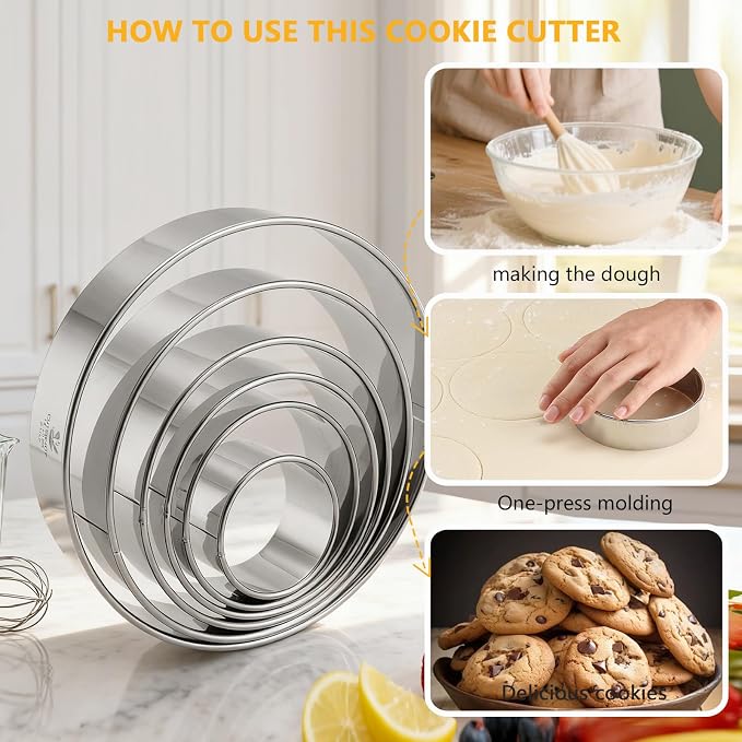 6 PCS Round Cookie Cutters, Stainless Steel Biscuit Cutters - Image 5