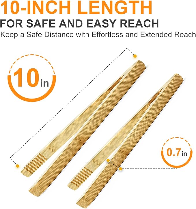 2 Pack Premium Bamboo Toaster Tongs, 10 Inches Natural Wooden Tongs - Image 3