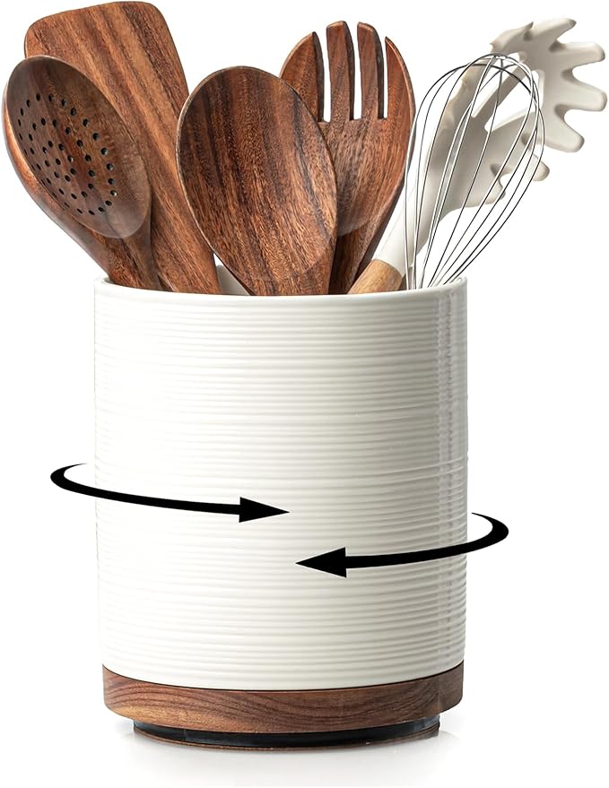 Utensil Holder, 360° Rotating Extra Large Ceramic Kitchen Utensil Holder by MIKIGEY