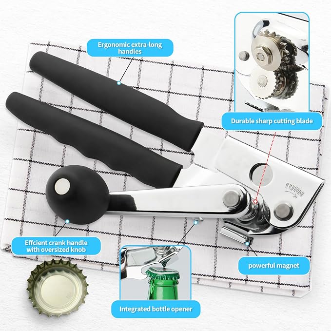Commercial Can Opener, Stainless Steel Heavy Duty Hand Crank Manual Can Openers - Image 3