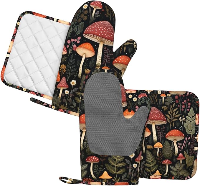 Oven Mitts and Pot Holders Mushroom Botanical Leaf Vintage Silicone Kitchen - Image 2