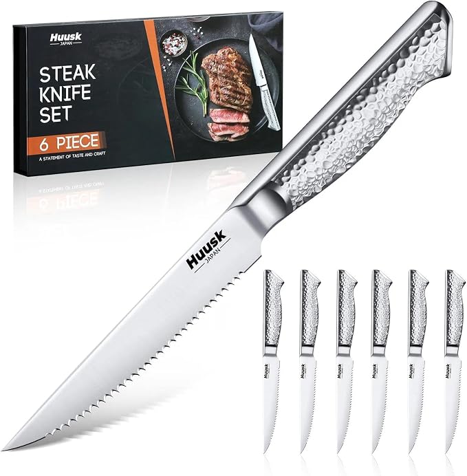 Huusk Japanese Steak Knives Set of 6-4.5" Serrated Steak Knife Set Dishwasher by HuuskKnife