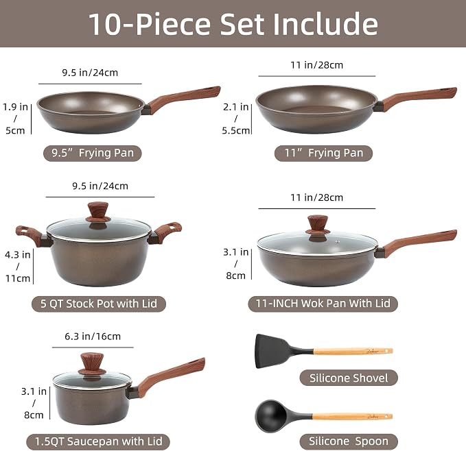 10 Pcs Pots and Pans Set Non Stick, Kitchen Cookware Sets - Image 2