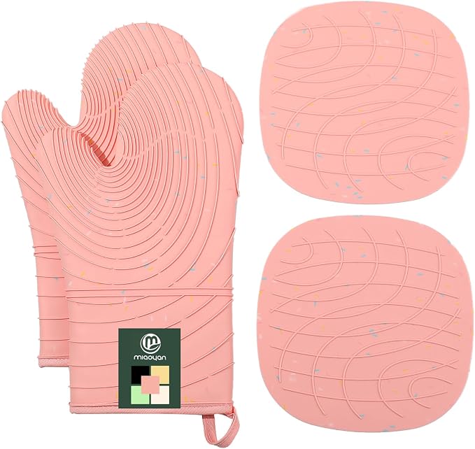 4 Pieces Oven Mitts of Macaron Color Thickened Non-Slip Silicone Kitchen Gloves by M+MIAOYAN