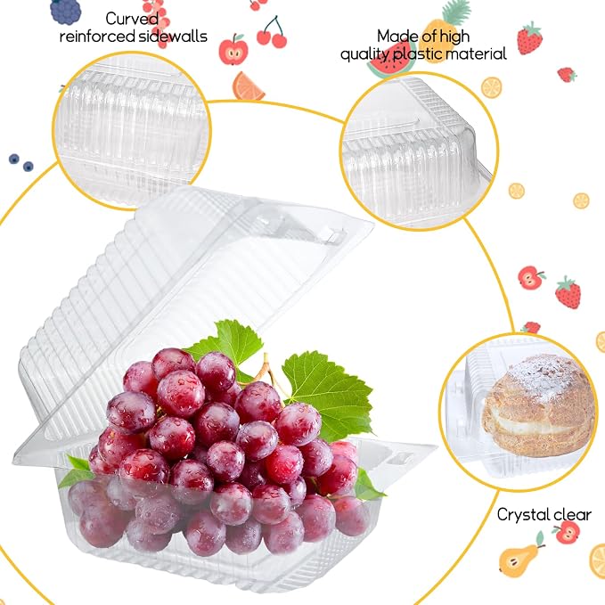 Jizvxe 200 Pcs Clear Plastic Take out Containers, Disposable Fancy Hinged Top - Image 3