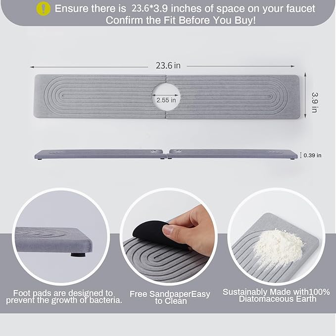 Stone Faucet Mat for Kitchen Sink, Faucet Mat Fast Drying Diatomite, Sink - Image 2