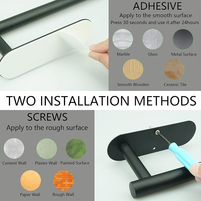 Paper Towel Holder with 2 Hooks-Under Cabinet Paper Towel Holder - Image 5