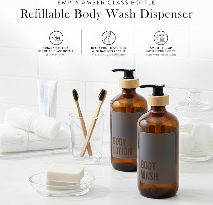 SAVVY & SORTED Amber Glass Soap Dispenser - Image 2