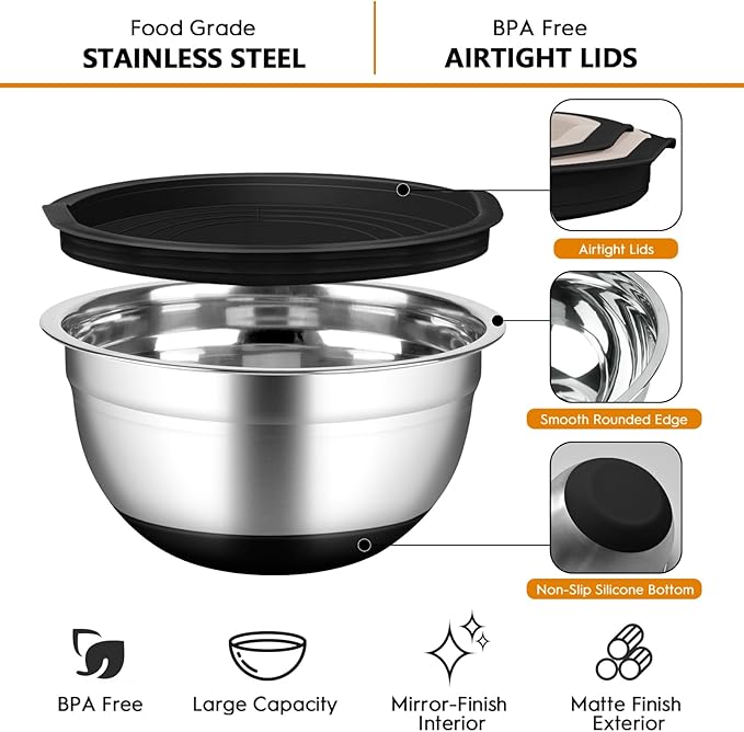 CHAREADA Mixing Bowls with Airtight Lids, Size 4.5, 0.7 qt, Fit - Image 3