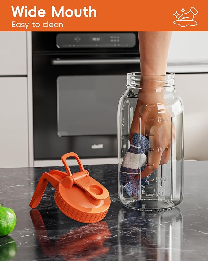 Glass Pitcher with Airtight Lid and Spout, 64oz Mason Jar Pitcher - Image 6