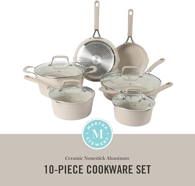 Martha Stewart Heathland Premium Nonstick PFA Free Ceramic Interior 10-Piece - Image 2