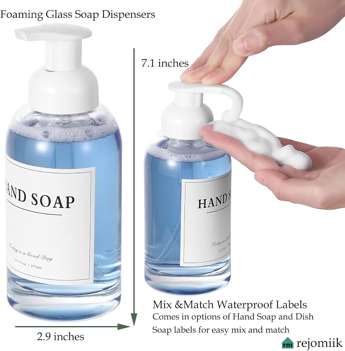 rejomiik 2 Pack Foaming Soap Dispenser Thick Glass Foam Hand Soap Dispenser - Image 3
