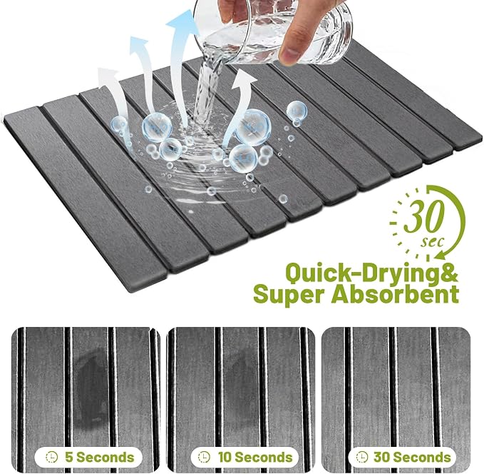 Large Stone Dish Drying Mat for Kitchen Counter, Water Absorbent Diatomaceous - Image 3