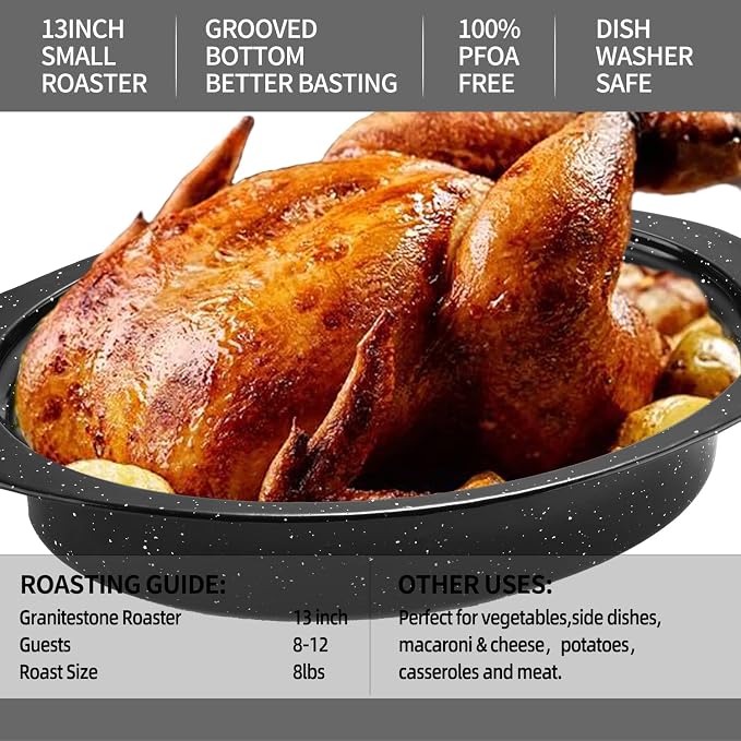 13” Granite Roasting Pan, Enameled Oval Roasting Pan - Image 5