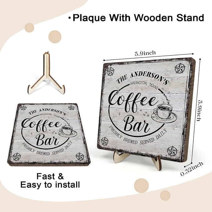 Vintage Coffee Bar Decor Sign, Rustic Wooden Plaque - Image 2